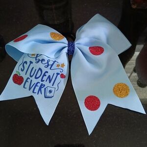 Best Student Ever Hair Bow - Blue with Red and Gold Accents